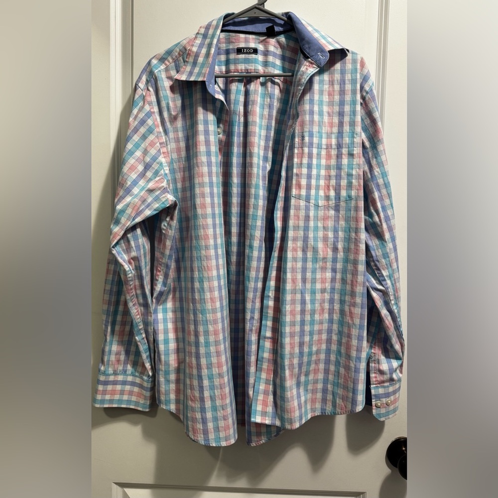 Izod Casual Button Down Shirt in Blue and Pink